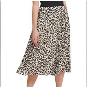 DKNY Women's Leopard Print Midi Skirt Pleated Elastic Waist Lined Size Small